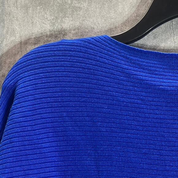 ANNE KLEIN Women's Blue Ottoman-Rib Bateau Neck Dolman Sleeve Pullover Sweater - Picture 4 of 12